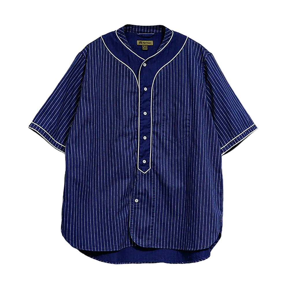Nigel Cabourn Mainline Navy Cotton Wabash Short Sleeve Baseball