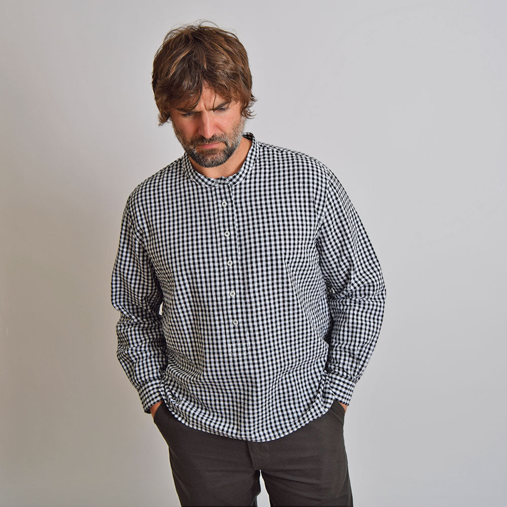 トップス 20AW Tencel Check Band Collar Big Shirt Graphpaper Tencel Check Band Collar Big Sleeve Shirt