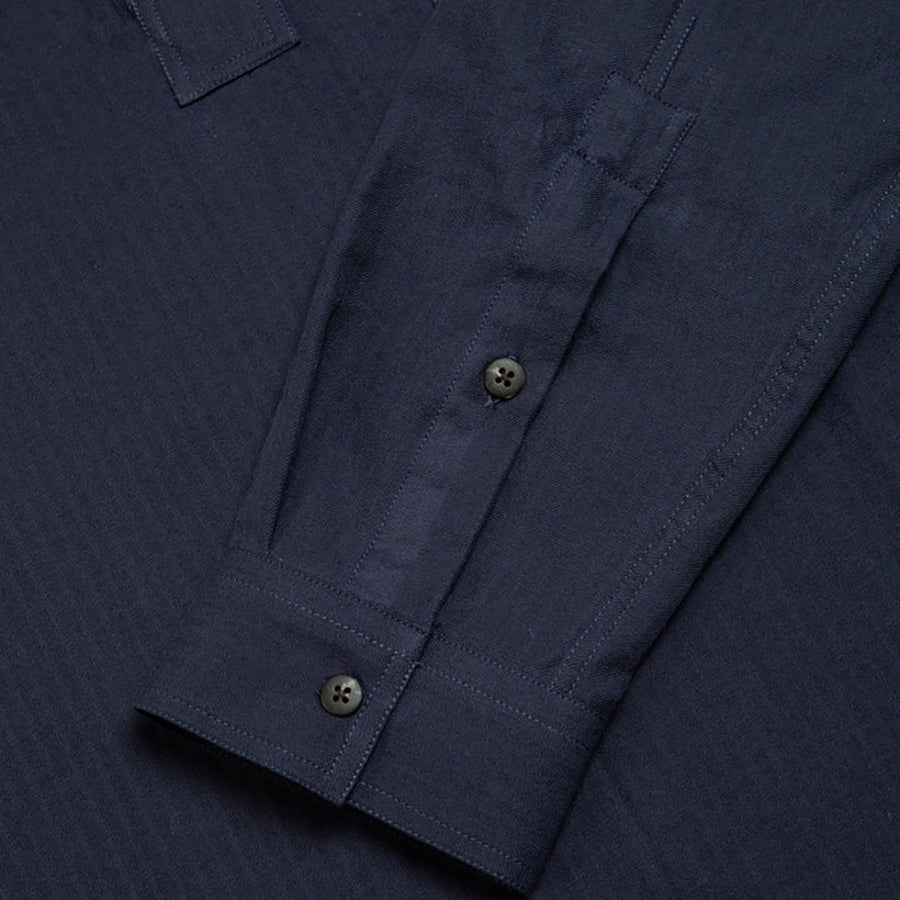 Kestin Navy Herringbone Cotton Granton Popover Shirt