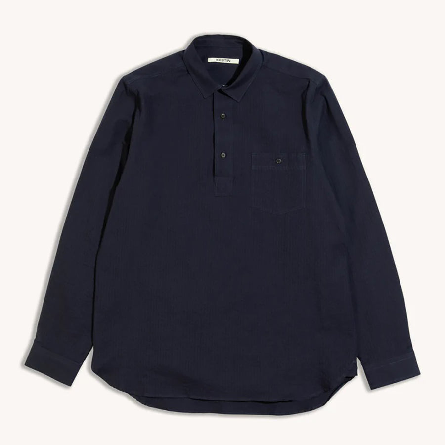 Kestin Navy Herringbone Cotton Granton Popover Shirt