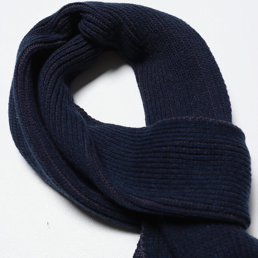 Far Afield Blue & Purple Ribbed Wool Recycled Cotton Blend Scarf