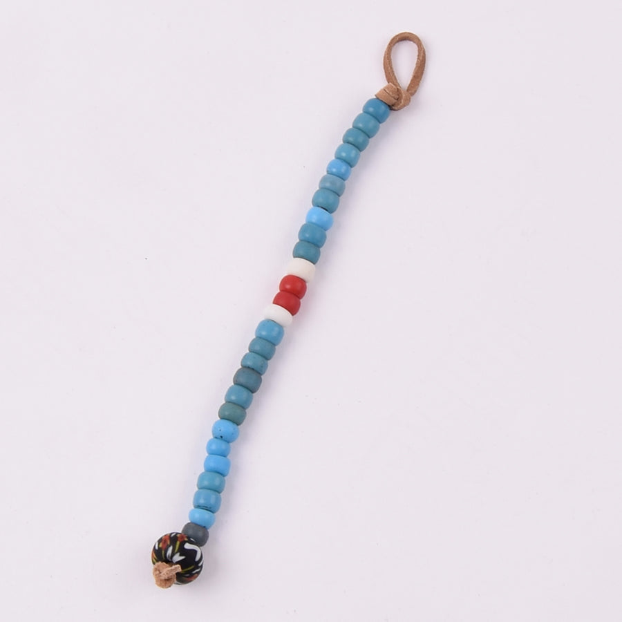 Hubb P.O.R Blue White & Red African Trade Beads Bracelet With Vintage Black Glass Bead