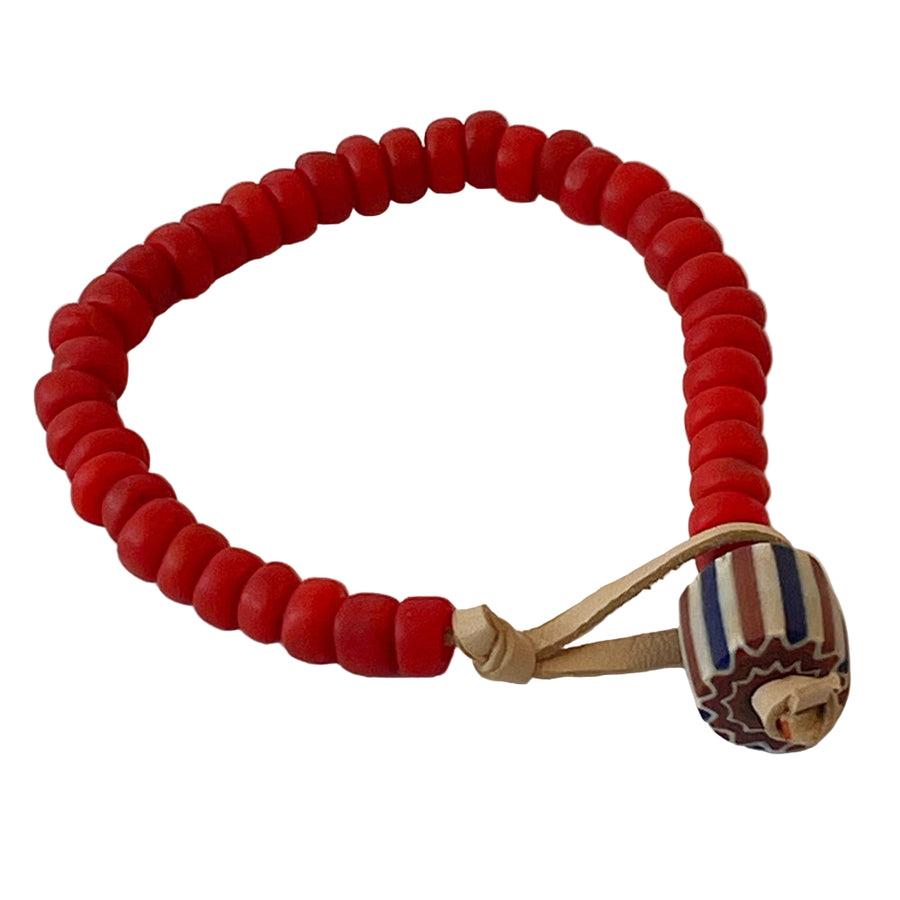 Hubb P.O.R  Red African Trade Beads Bracelet With Vintage Venetian Glass Bead