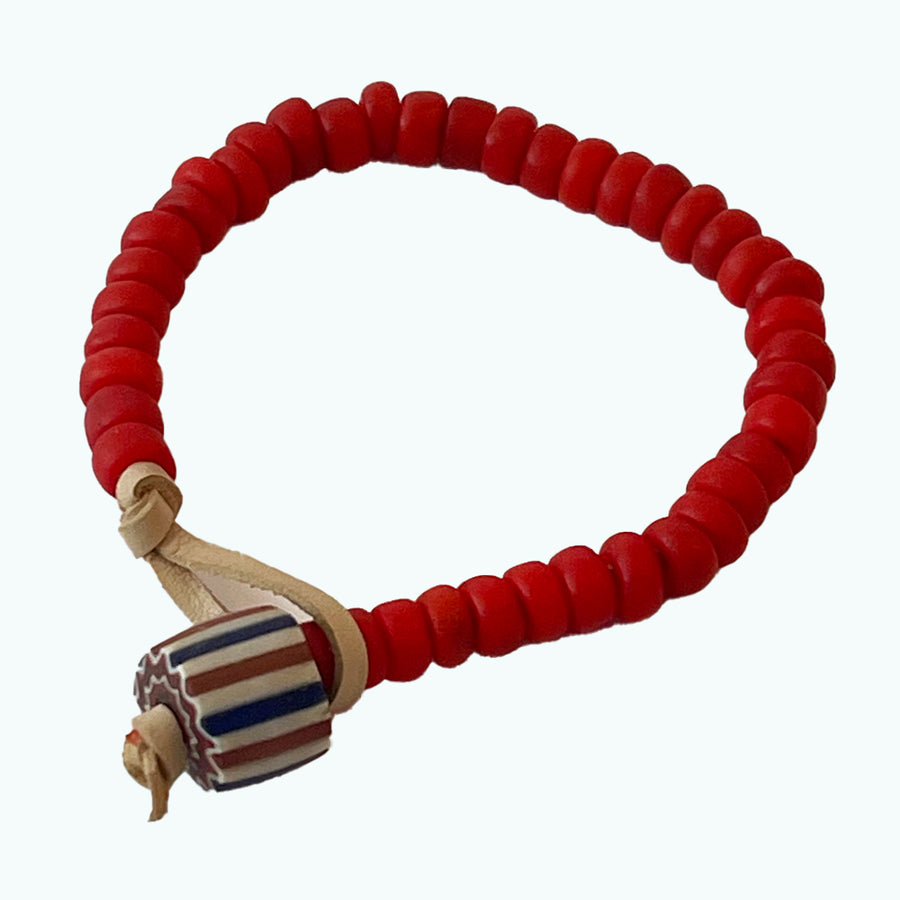 Hubb P.O.R  Red African Trade Beads Bracelet With Vintage Venetian Glass Bead