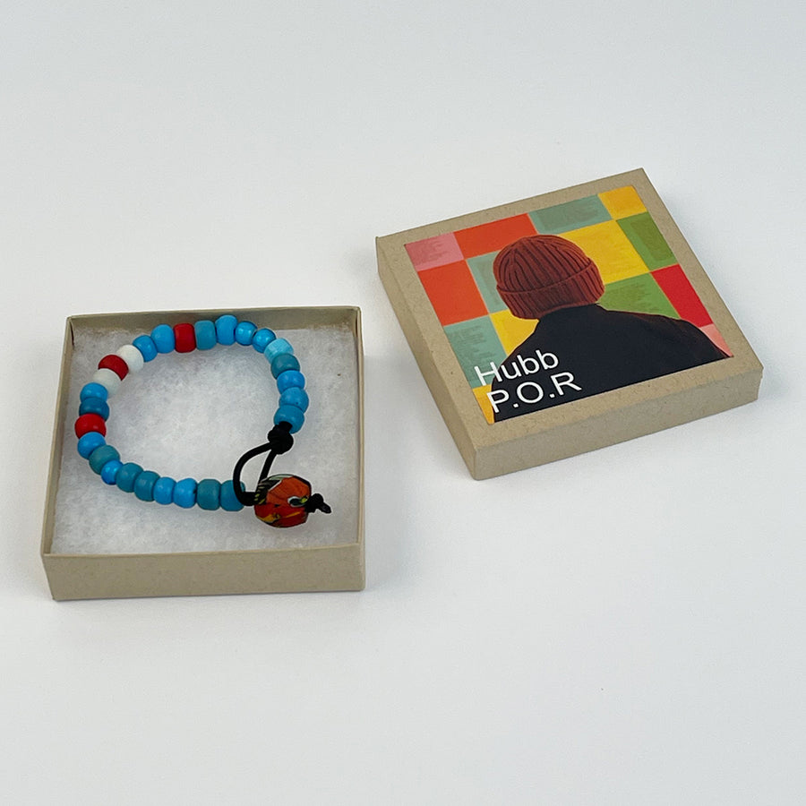 Hubb P.O.R Blue White & Red African Trade Beads Bracelet With Vintage Orange Glass Bead