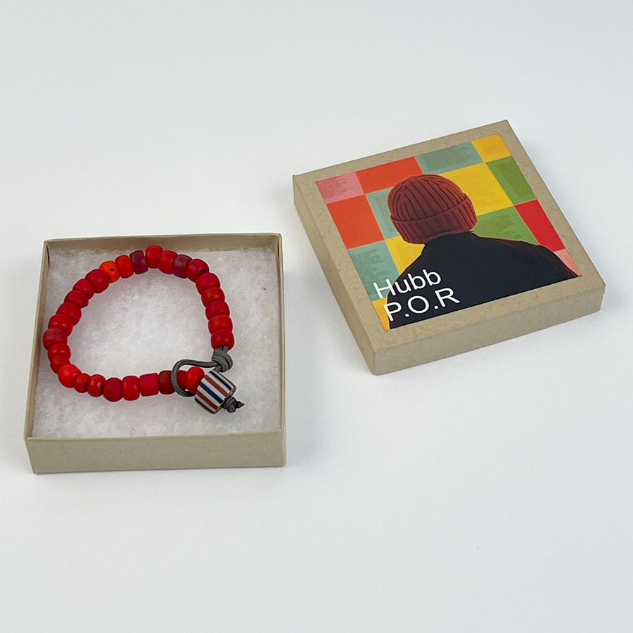 Hubb P.O.R  Red African Trade Beads Bracelet With Vintage Venetian Glass Bead