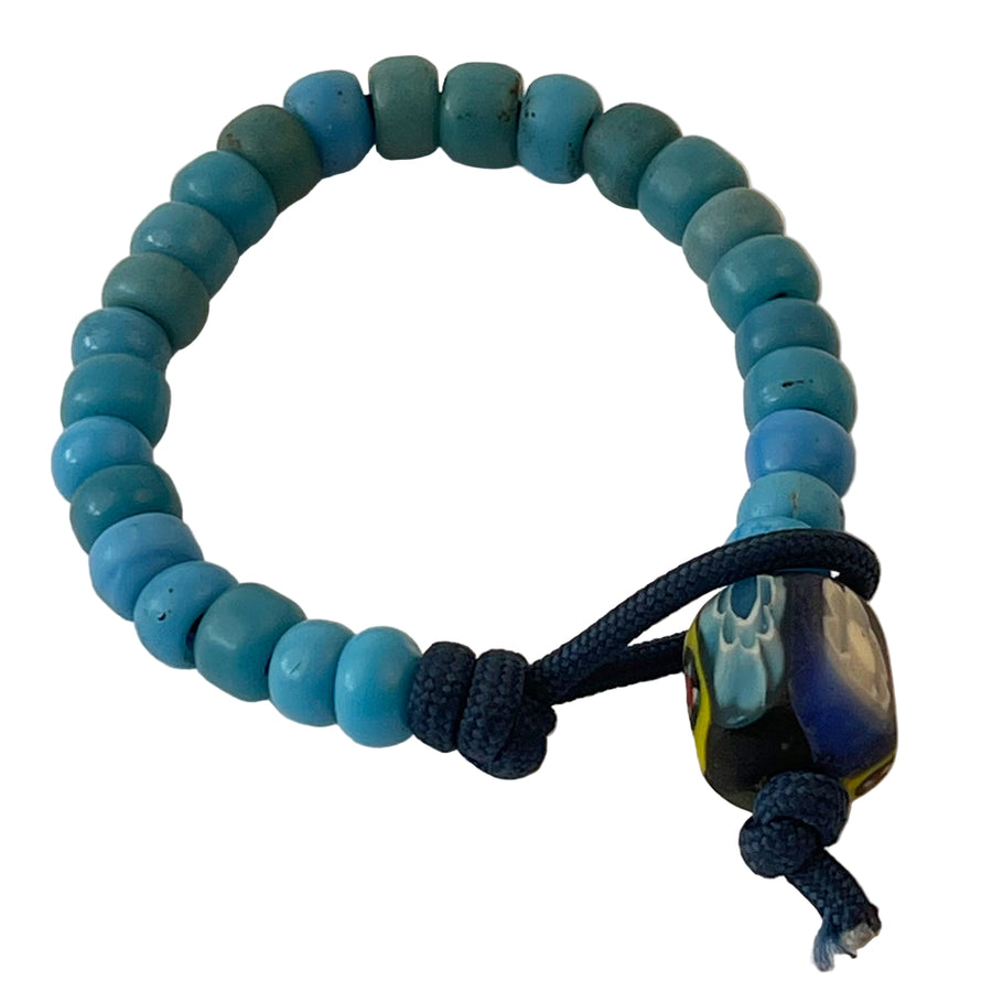 Hubb P.O.R Blue African Trade Beads Bracelet With Vintage Yellow Glass Bead