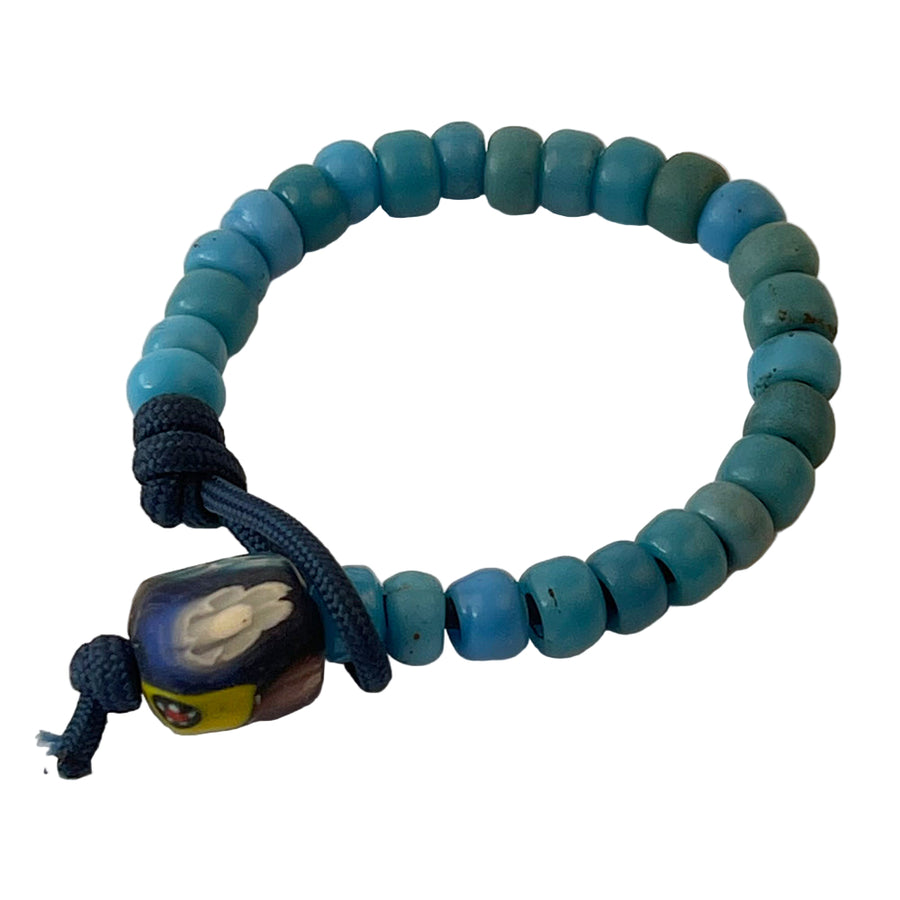 Hubb P.O.R Blue African Trade Beads Bracelet With Vintage Yellow Glass Bead