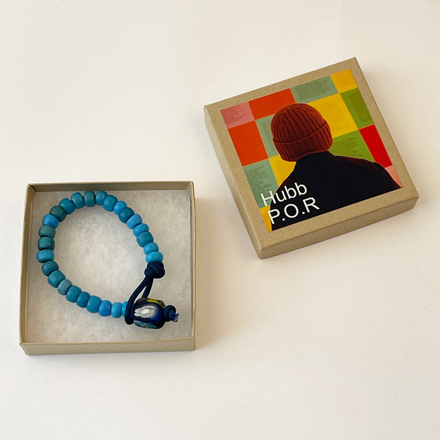 Hubb P.O.R Blue African Trade Beads Bracelet With Vintage Yellow Glass Bead