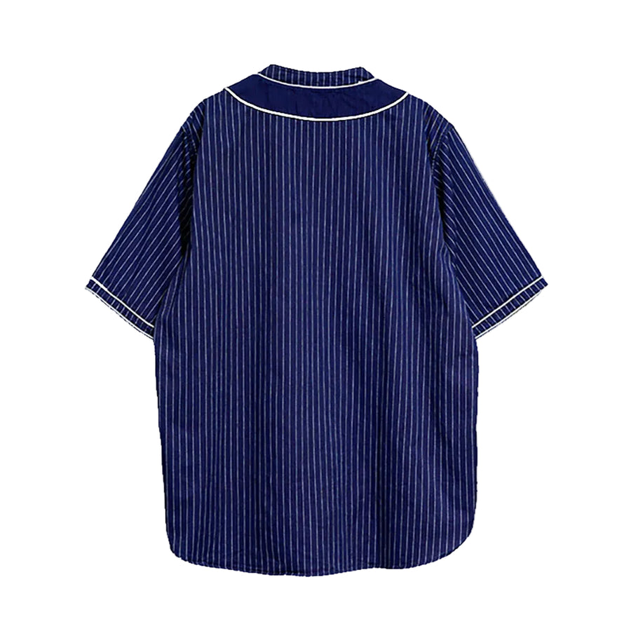 Nigel Cabourn Mainline Navy Cotton Wabash Short Sleeve Baseball