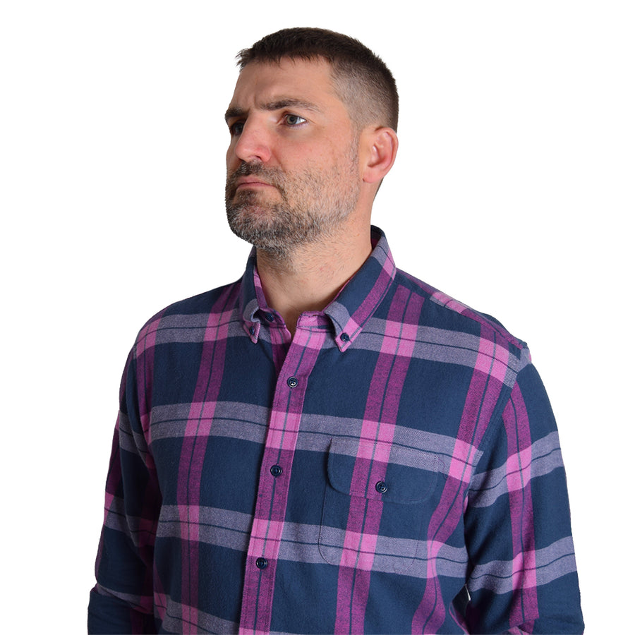 Far Afield Insignia Blue Magenta Check Flannel BD Shirt