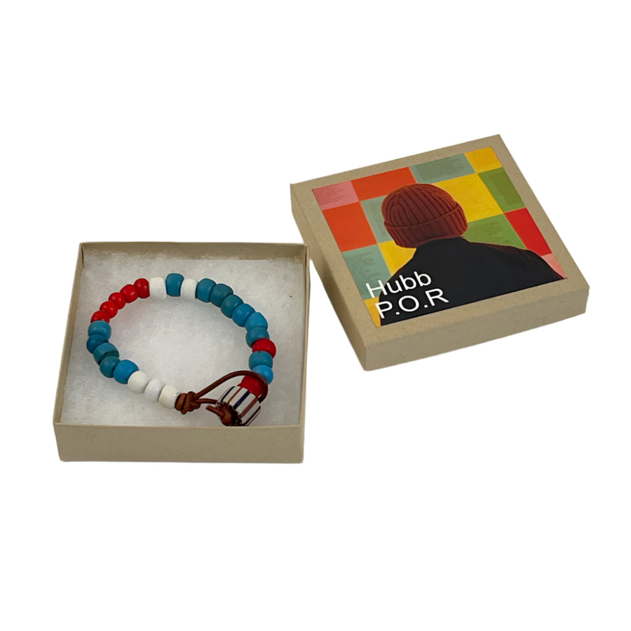 Hubb P.O.R Blue White & Red African Trade Beads Bracelet With Vintage Venetian Glass Bead