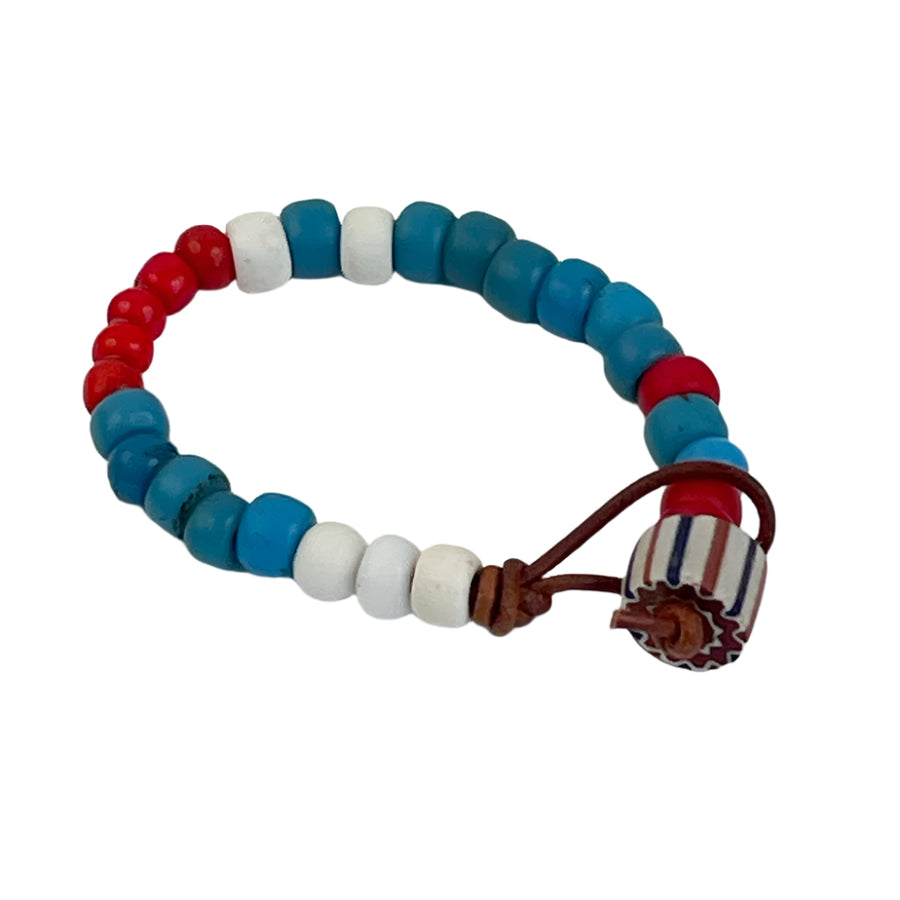 Hubb P.O.R Blue White & Red African Trade Beads Bracelet With Vintage Venetian Glass Bead