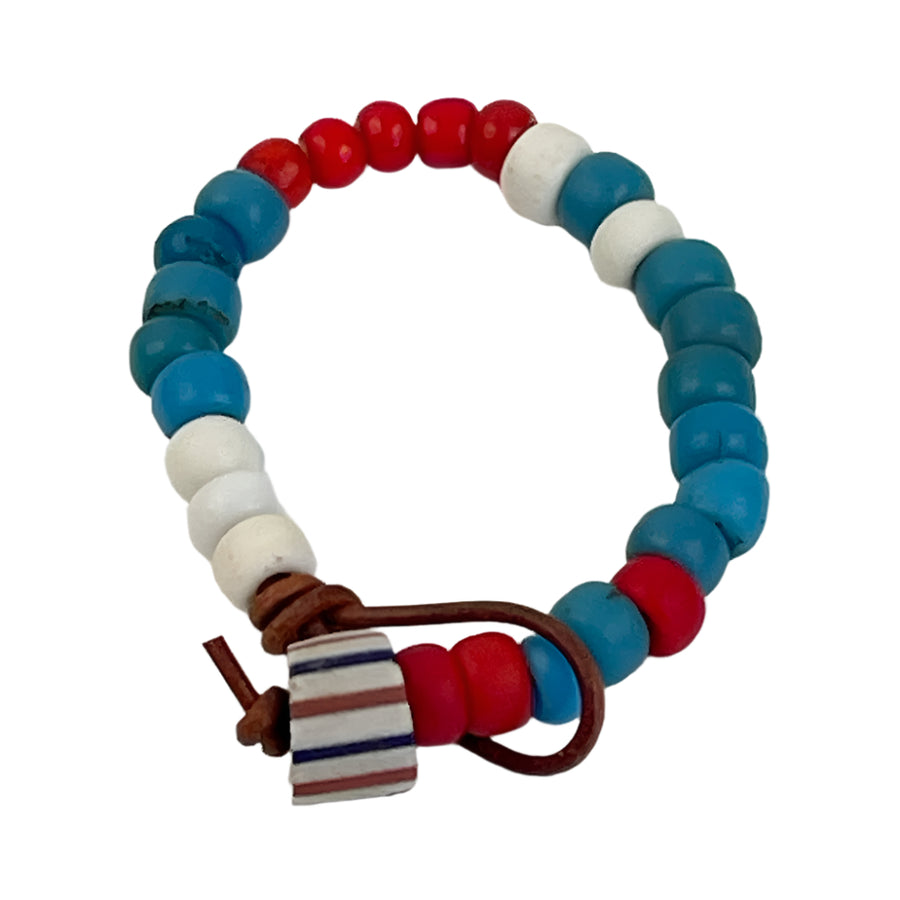 Hubb P.O.R Blue White & Red African Trade Beads Bracelet With Vintage Venetian Glass Bead