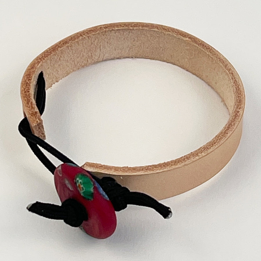 Hubb P.O.R Leather Cuff Bracelet With Vintage Red Glass Bead