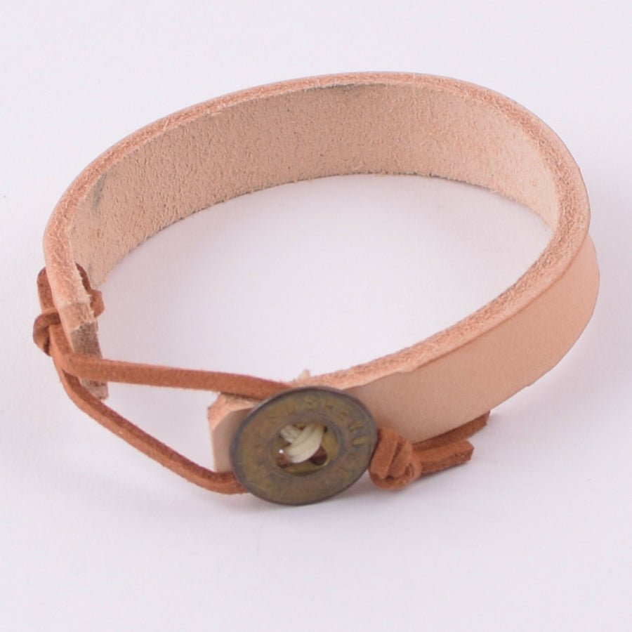 Hubb P.O.R Leather Cuff Bracelet With Vintage Brass Button