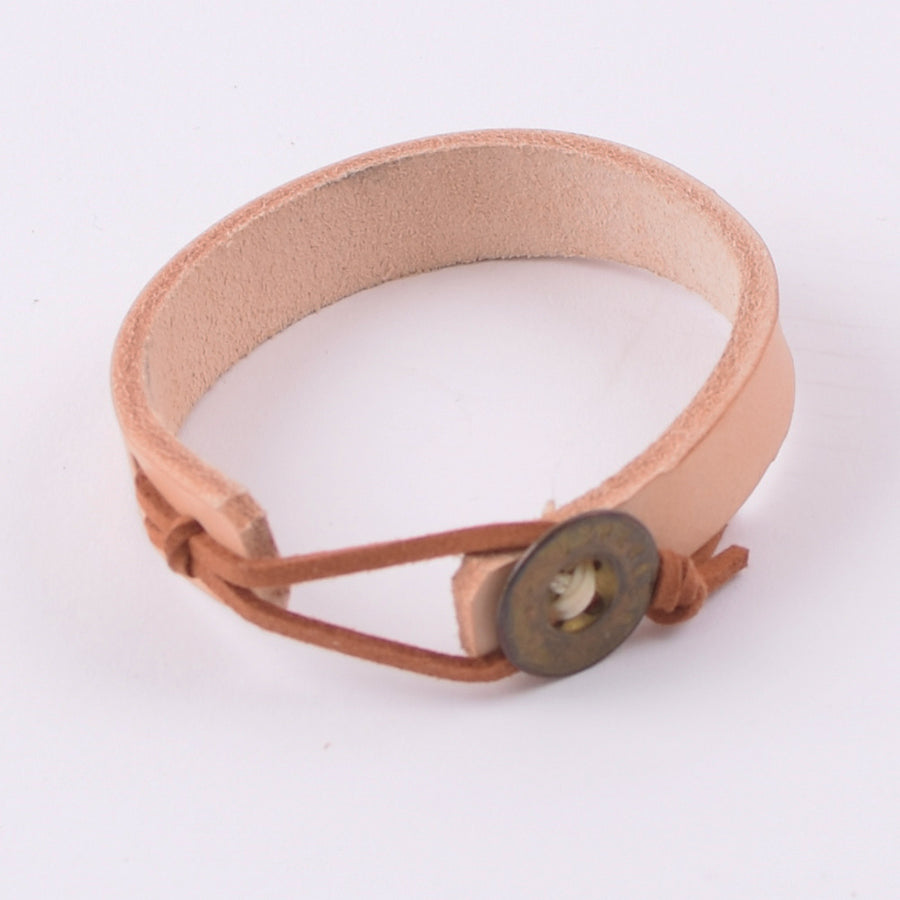 Hubb P.O.R Leather Cuff Bracelet With Vintage Brass Button