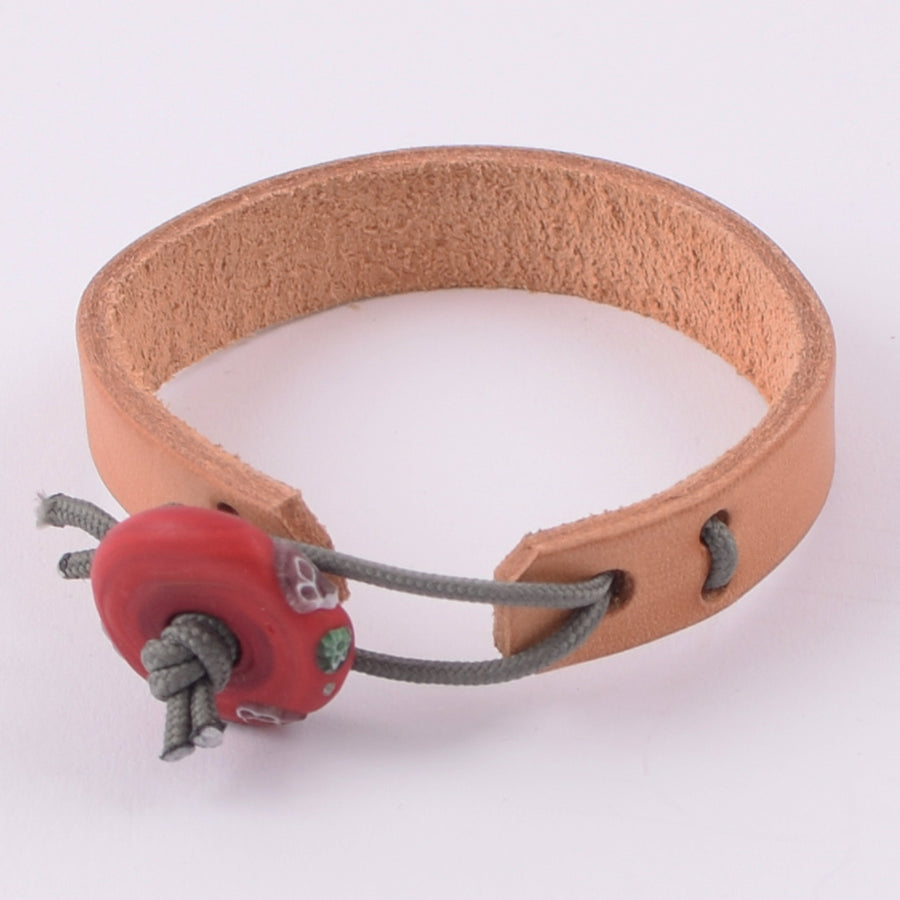 Hubb P.O.R Leather Cuff Bracelet With Vintage Red  Glass Bead