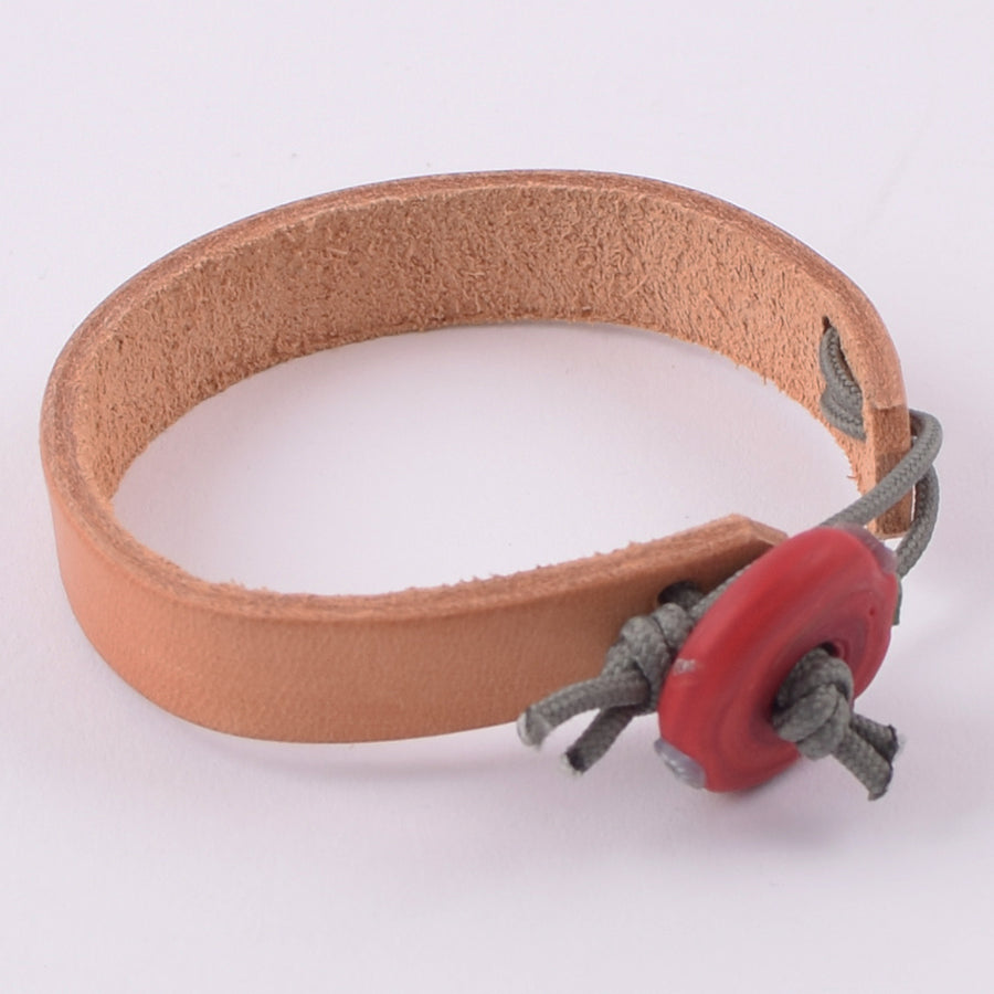 Hubb P.O.R Leather Cuff Bracelet With Vintage Red  Glass Bead