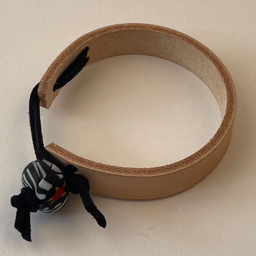 Hubb P.O.R Leather Cuff Bracelet With Vintage Black Glass Bead