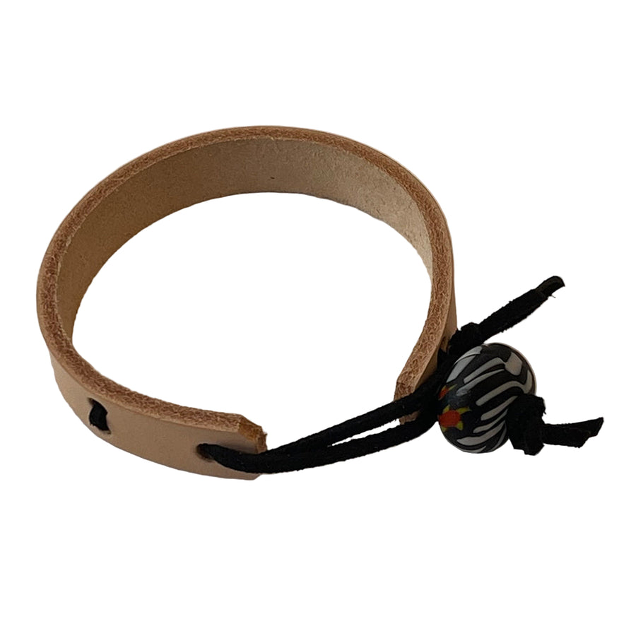 Hubb P.O.R Leather Cuff Bracelet With Vintage Black Glass Bead