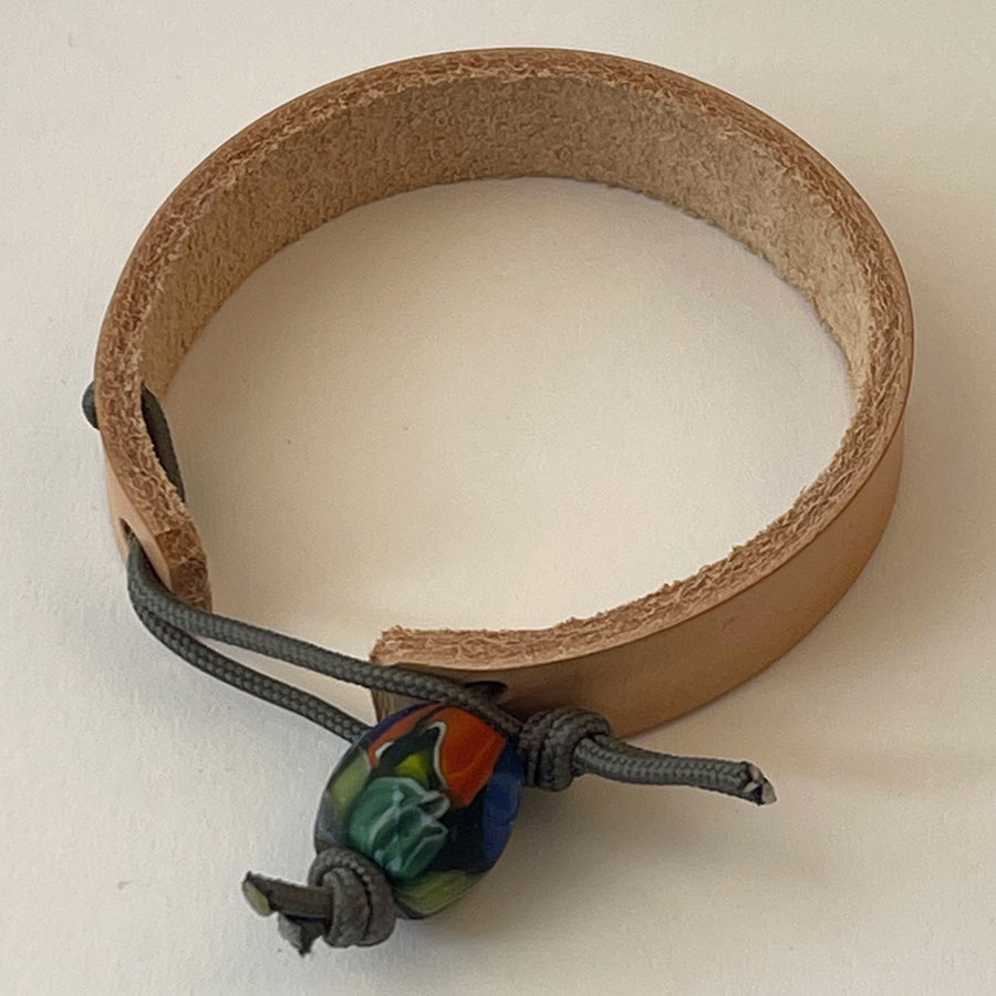 Hubb P.O.R Leather Cuff Bracelet With Vintage Green Glass Bead