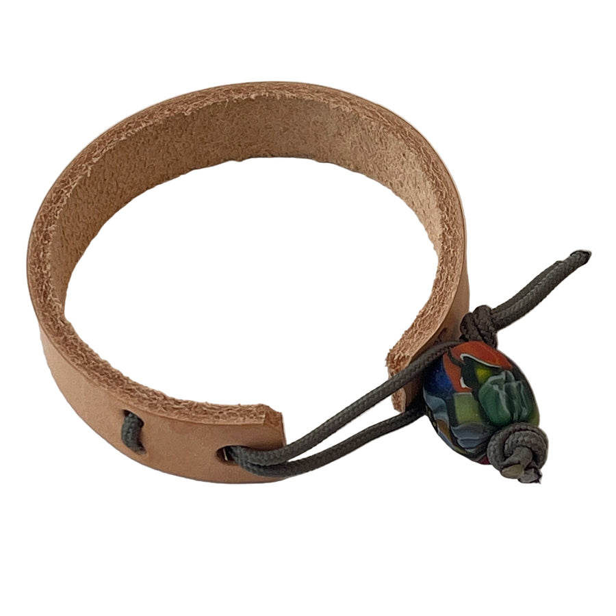 Hubb P.O.R Leather Cuff Bracelet With Vintage Green Glass Bead