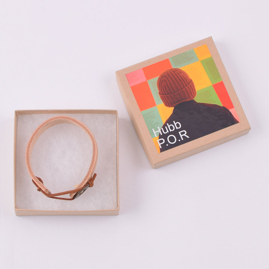 Hubb P.O.R Leather Cuff Bracelet With Vintage Brass Button