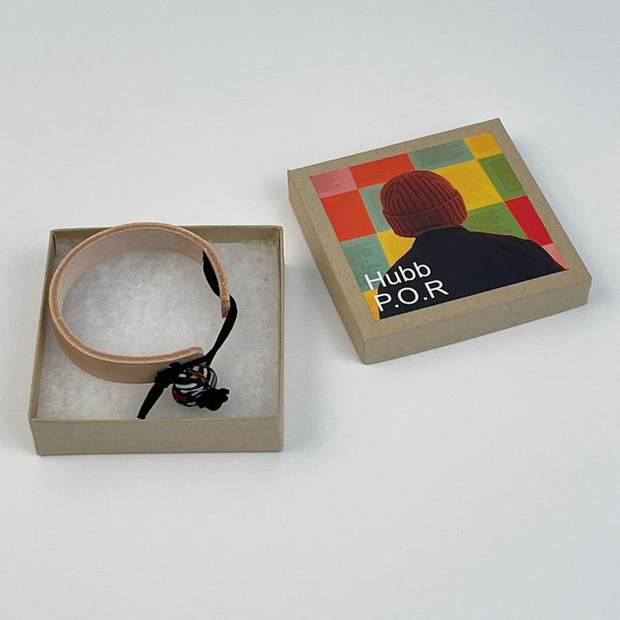 Hubb P.O.R Leather Cuff Bracelet With Vintage Black Glass Bead