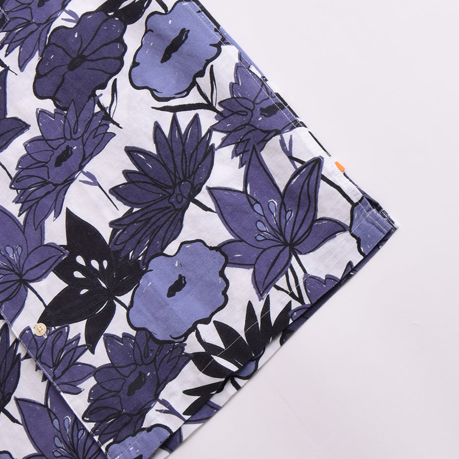 Far Afield Navy Linen Flower Collage Print Selleck Shirt