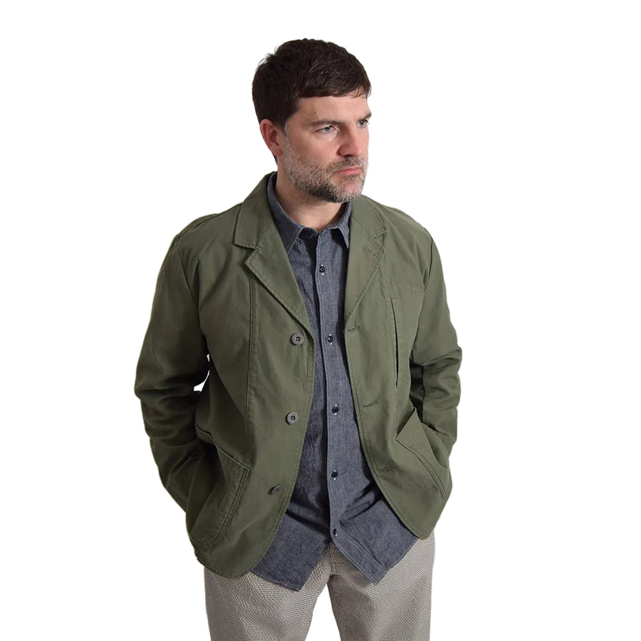 Nigel Cabourn Lybro Green Slub Satin Cotton Work Suit Jacket