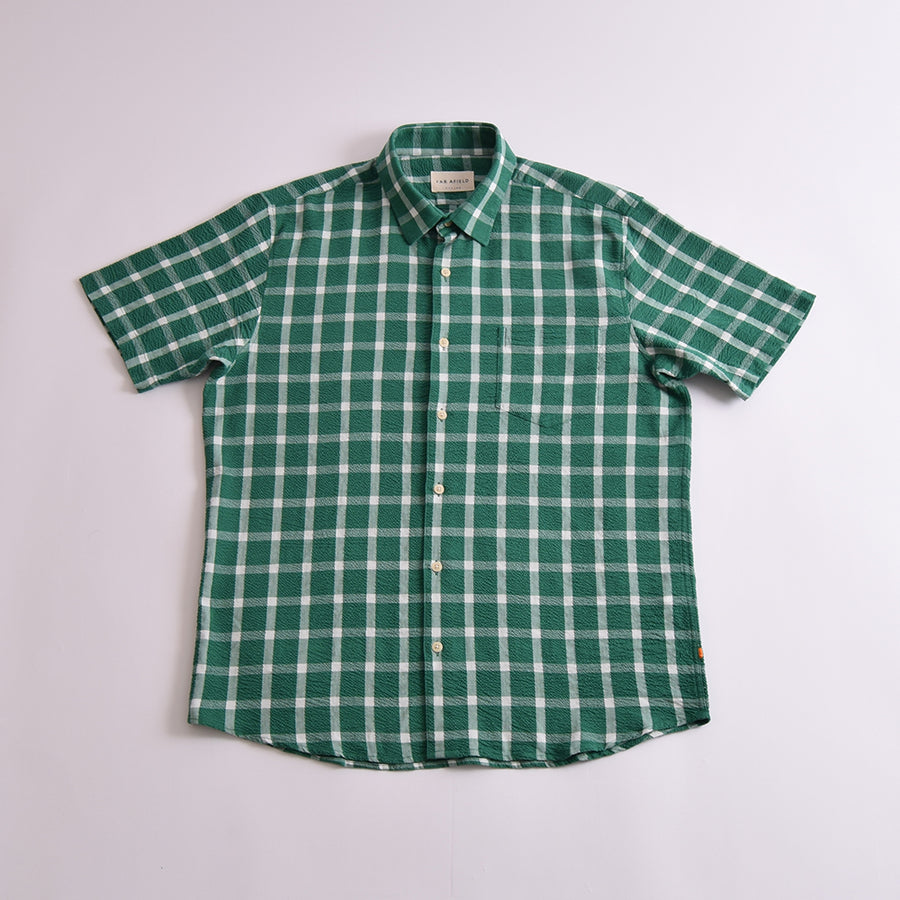 Far Afield Frosty Green Check Ribbed Seersucker Shirt