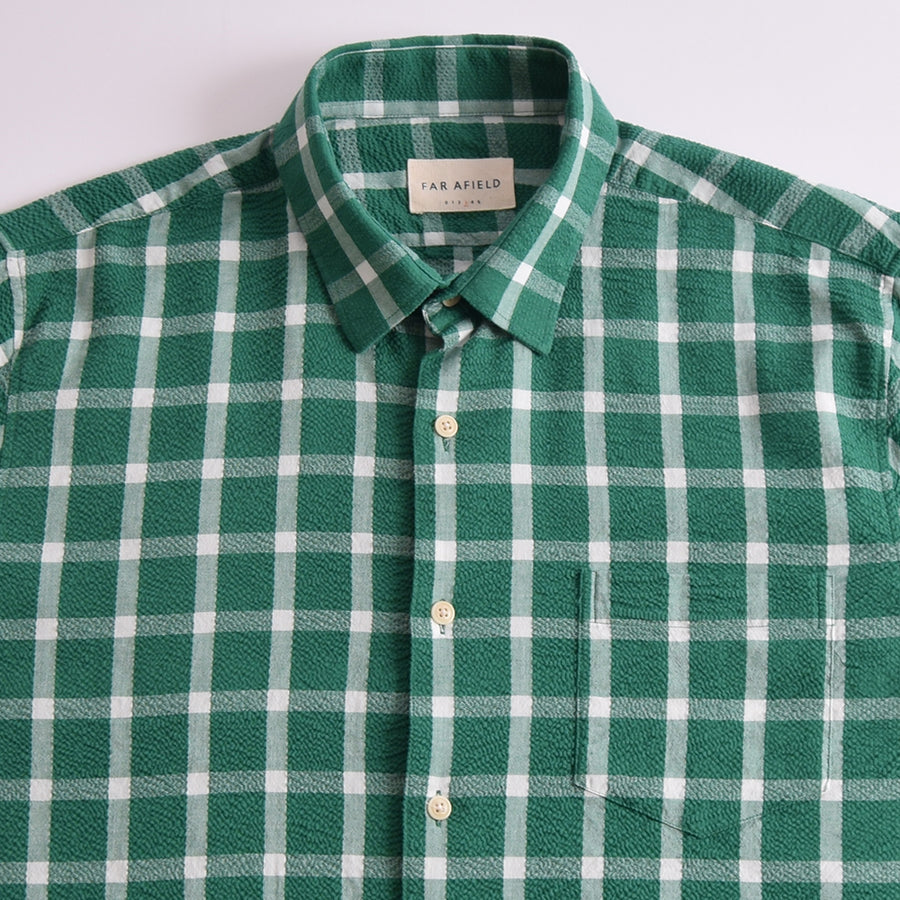 Far Afield Frosty Green Check Ribbed Seersucker Shirt