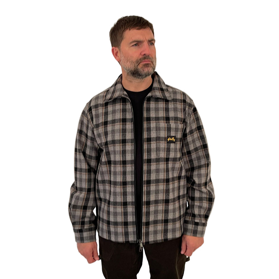 Stan Ray Charcoal Plaid Cotton Flannel Zip Shirt