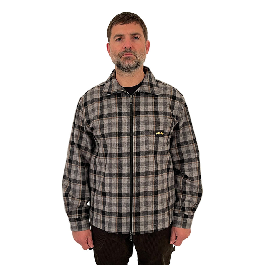 Stan Ray Charcoal Plaid Cotton Flannel Zip Shirt