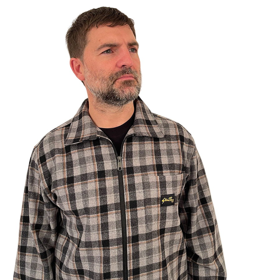 Stan Ray Charcoal Plaid Cotton Flannel Zip Shirt