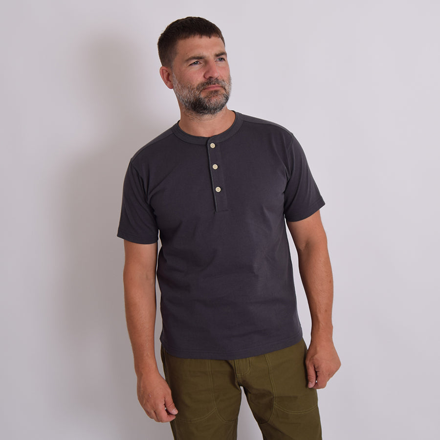 Bronson Dark Grey 10.6oz Heavyweight Cotton Short Sleeve Henley