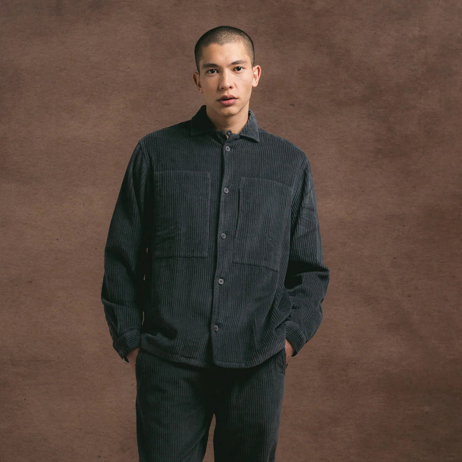Kestin Charcoal Jumbo Cord Durno Overshirt