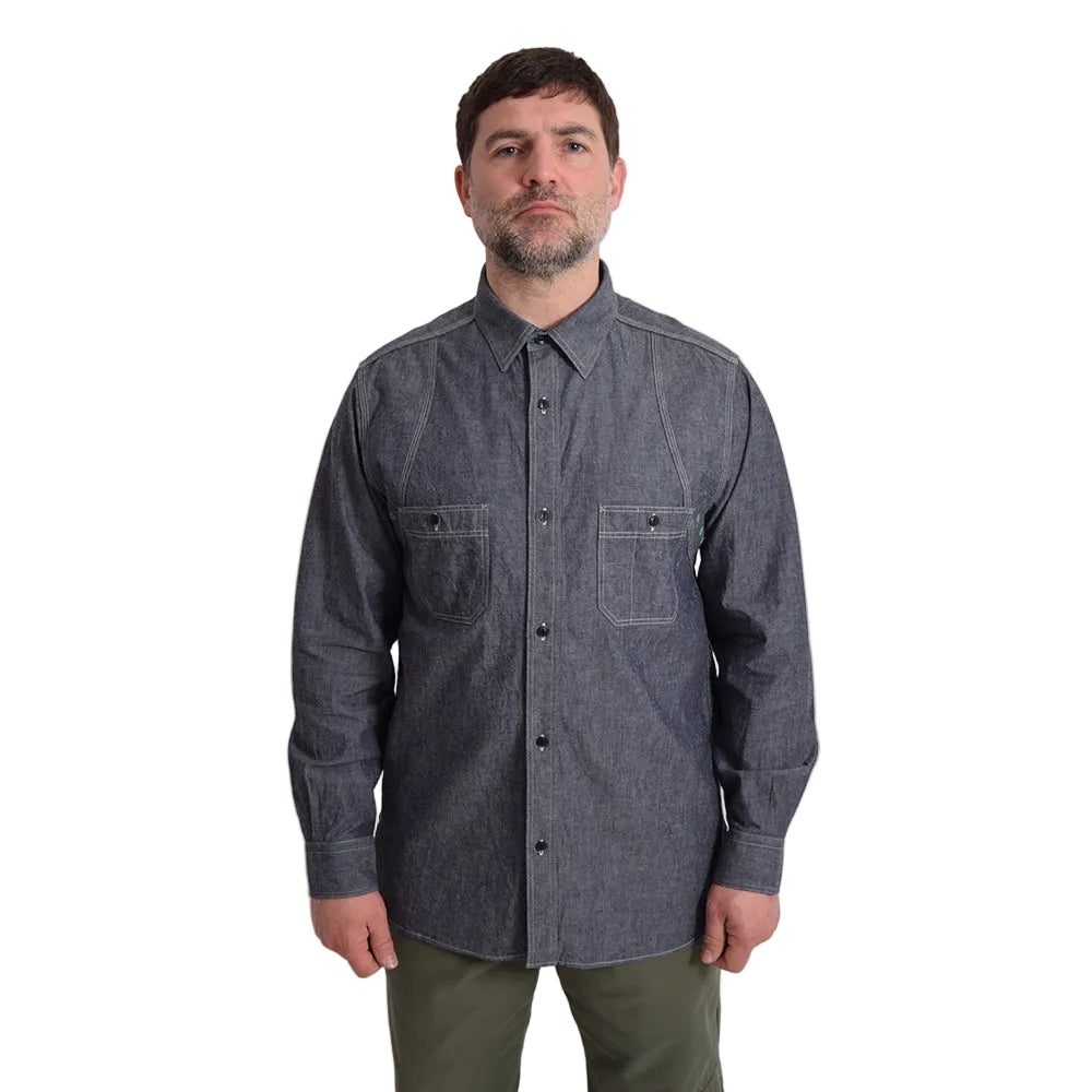 Nigel Cabourn Mainline Indigo Selvedge Denim Medical Shirt – Rivet