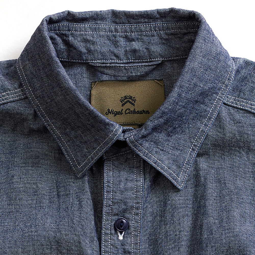 Nigel Cabourn Mainline Indigo Selvedge Denim Medical Shirt – Rivet