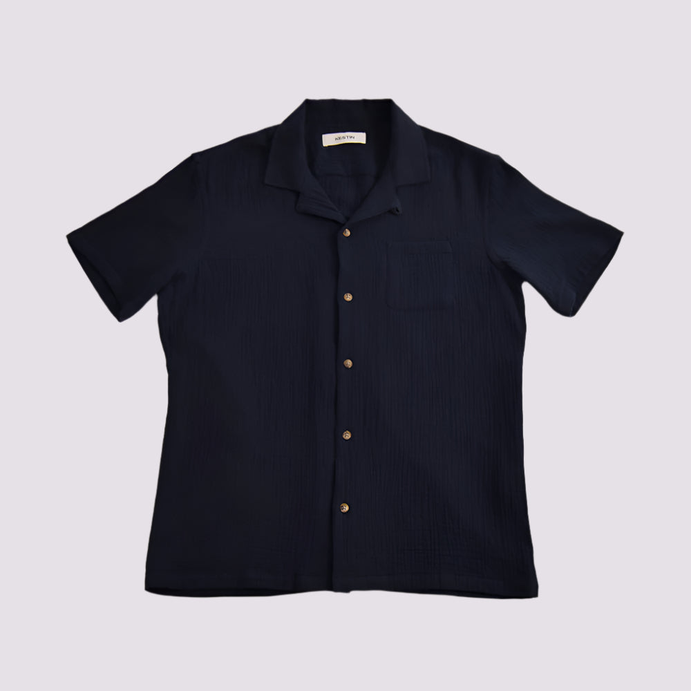 ●RSSC● RIVET GEOMERTIC HALF SHIRT - NAVY / unisex Geometric Textured Shirt