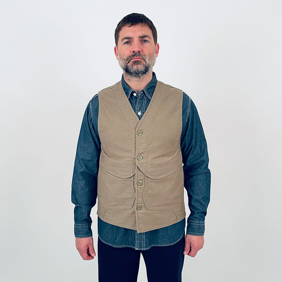 Nigel Cabourn Lybro Green Moleskin Work Vest