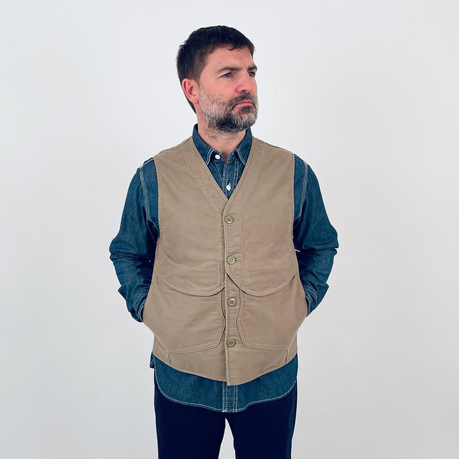 Nigel Cabourn Lybro Green Moleskin Work Vest