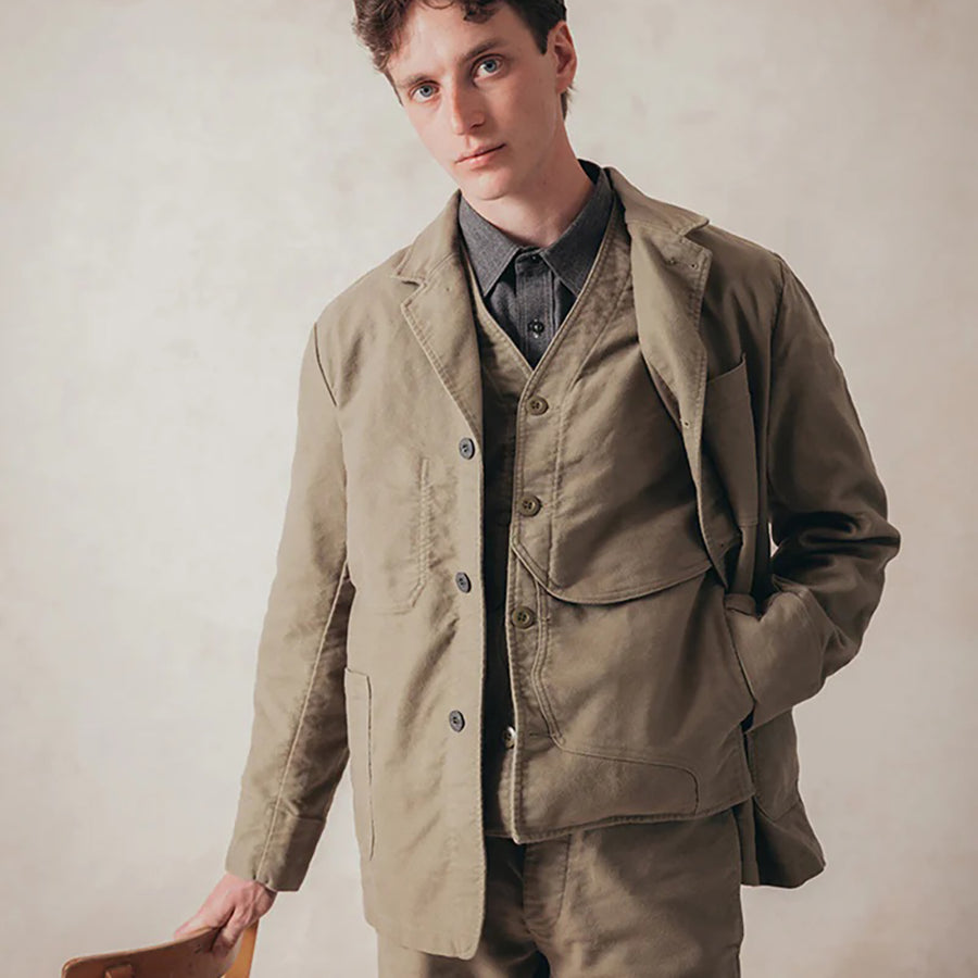 Nigel Cabourn Lybro Green Moleskin Work Vest (Pre-Order)