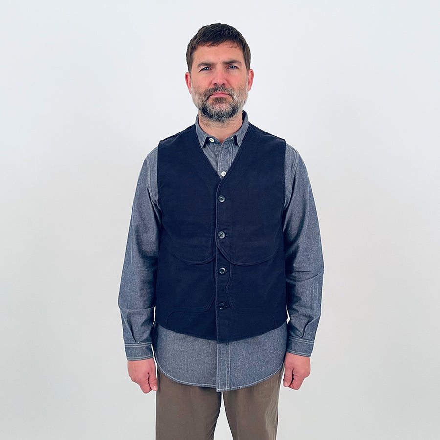 Nigel Cabourn Lybro Dark Navy Moleskin Work Vest