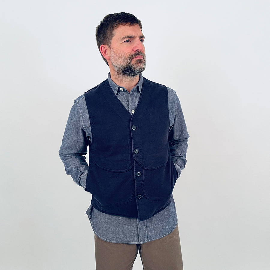 Nigel Cabourn Lybro Dark Navy Moleskin Work Vest