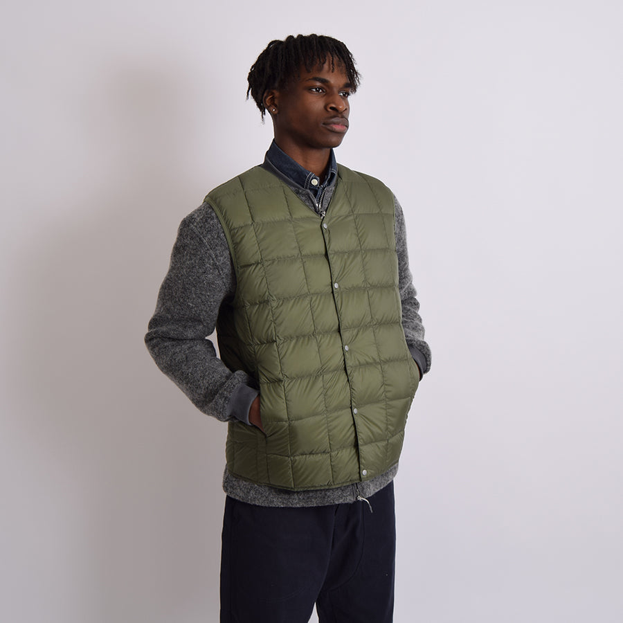 Taion Olive V Neck Down Vest