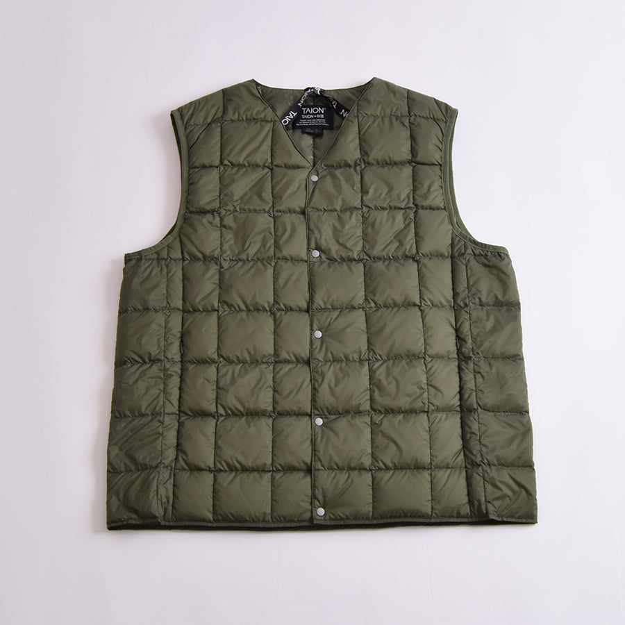 Taion Olive V Neck Down Vest