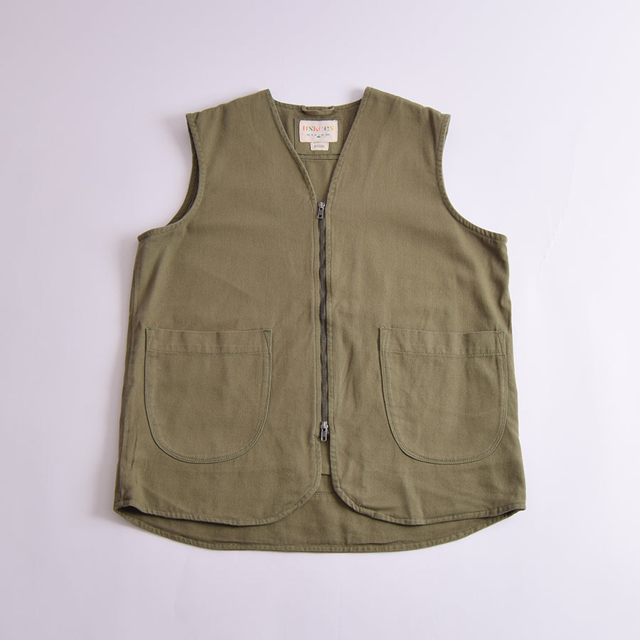 Uskees Moss Cotton Drill 2-Way Zip Pocket Vest