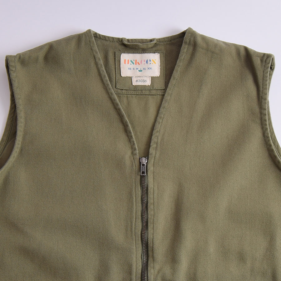 Uskees Moss Cotton Drill 2-Way Zip Pocket Vest